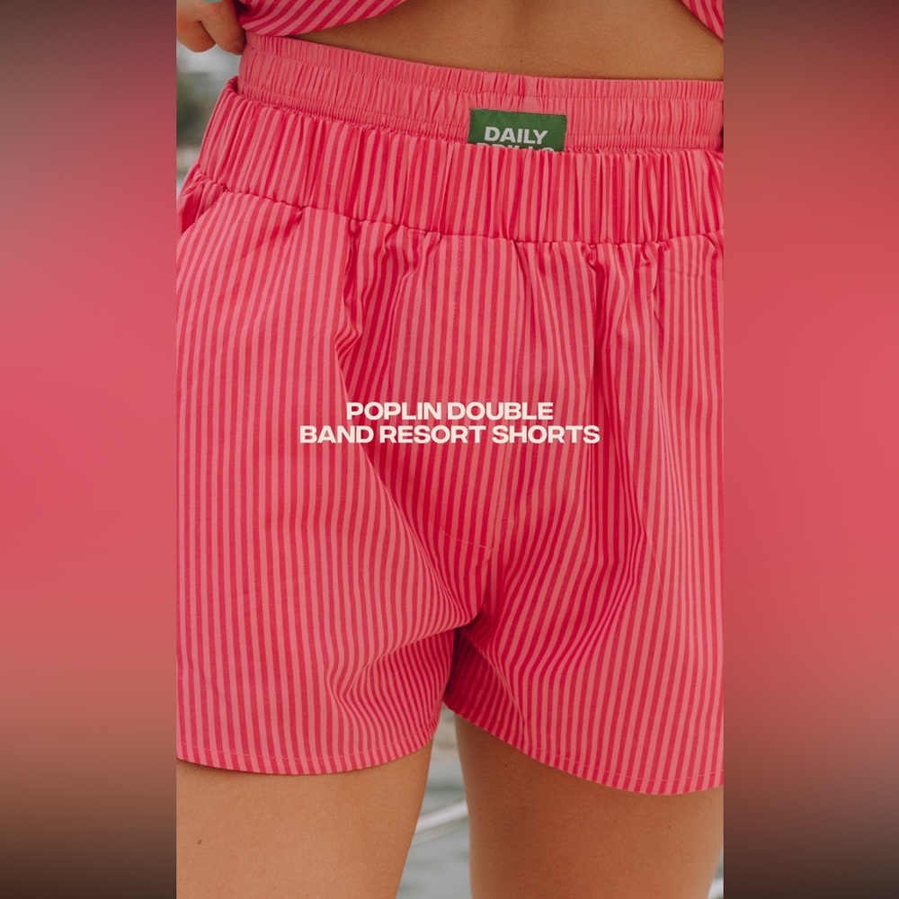 Poplin Double Band Resort Shorts - Pink Stripe